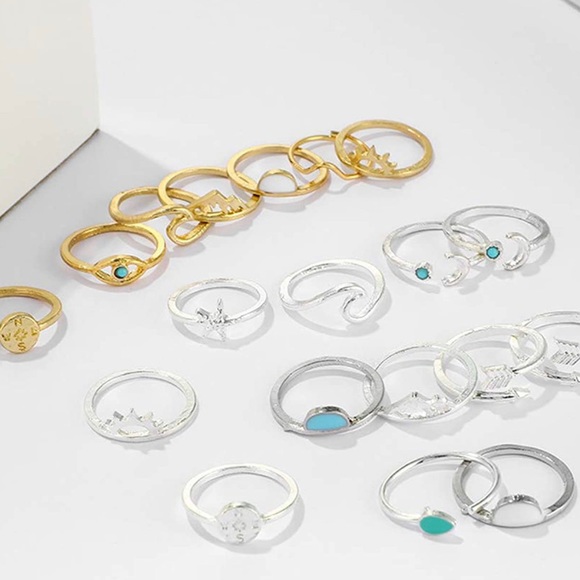 RETRO BOHO 19 Pc Knuckle Ring Set Stackable Midi Finger Rings ~ Cottage Whimsy - Picture 5 of 7